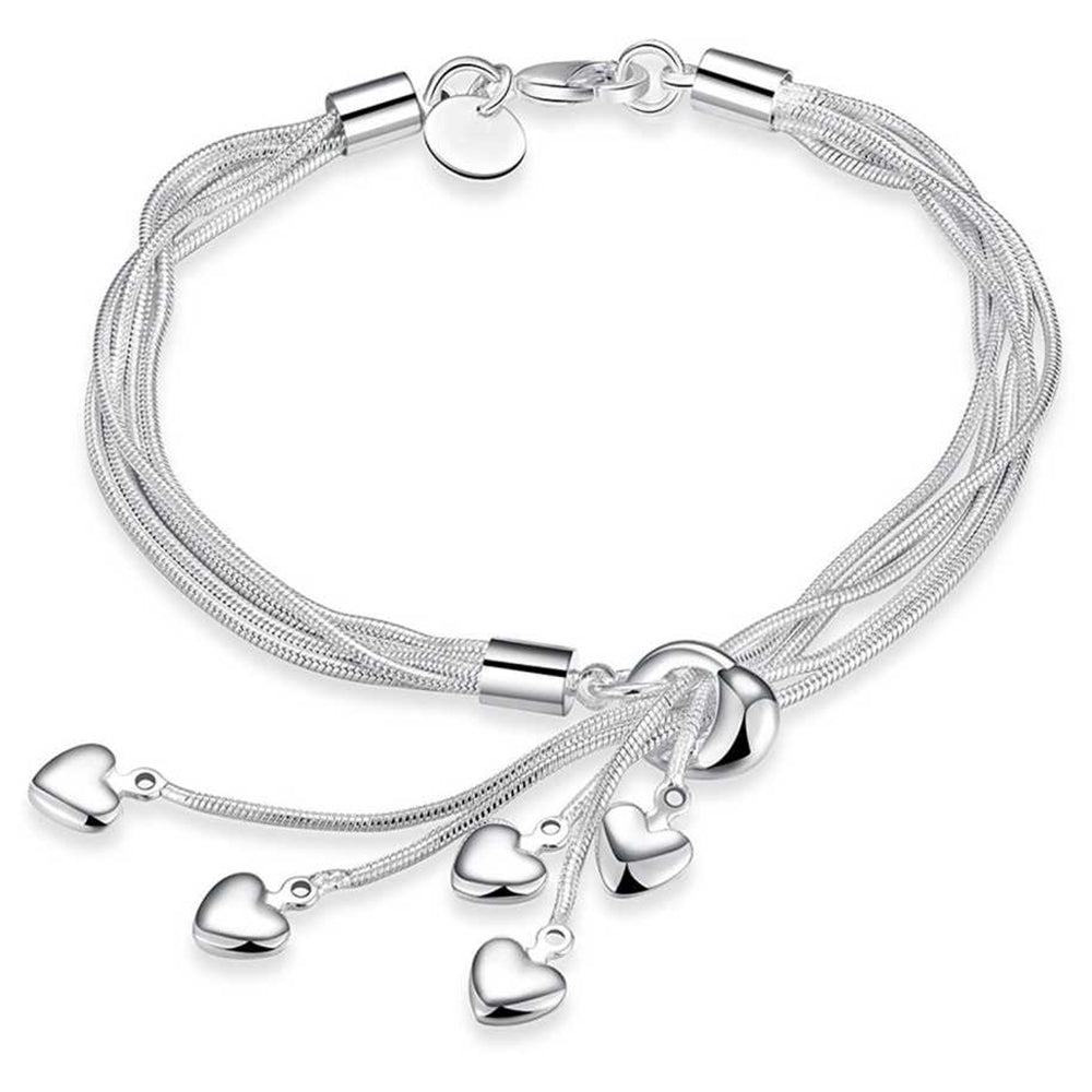 JewelMaze Hanging Charms Sterling Silver Plated Charm Bracelet for Women & Girls